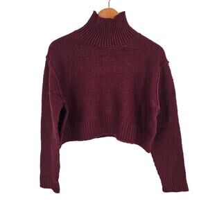 NWT Elodie Burgundy Soft Knit Cropped Turtleneck Sweater L 90s Dark Academia